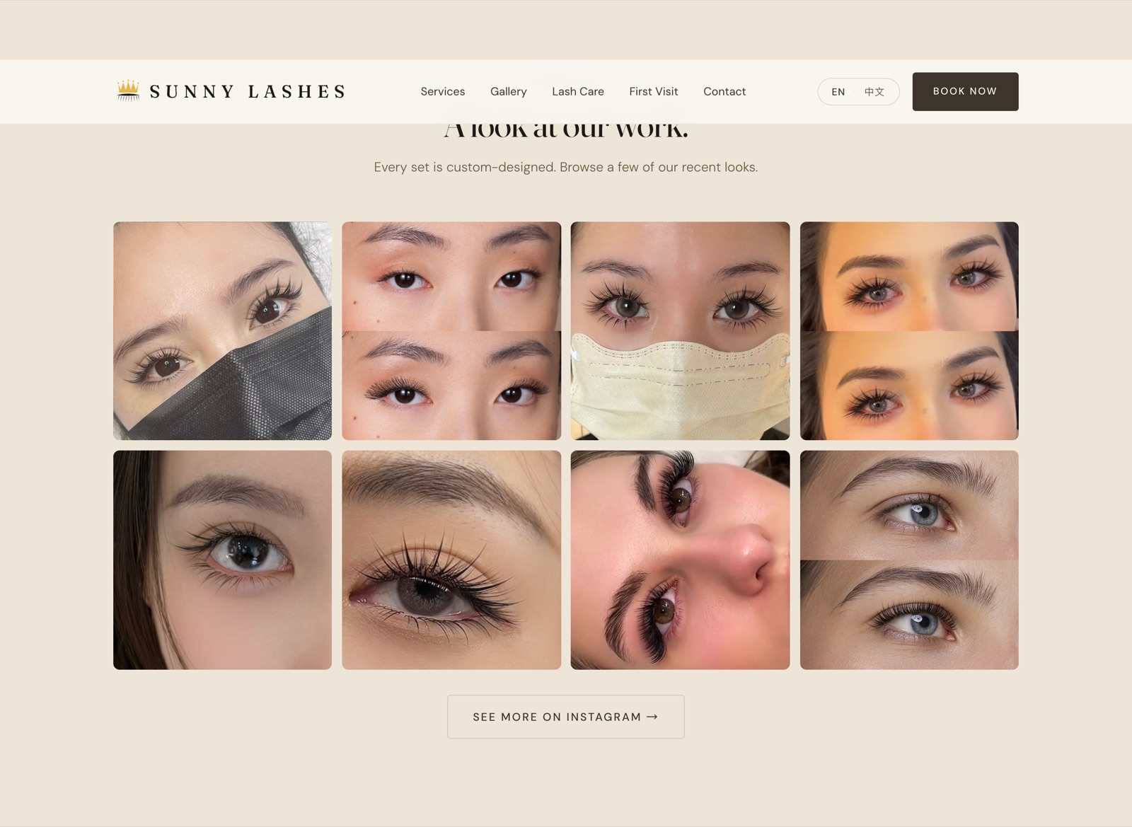 Portfolio gallery, linked through to Instagram.